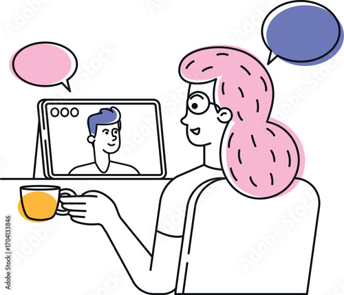 Man woman online meeting vector illustration