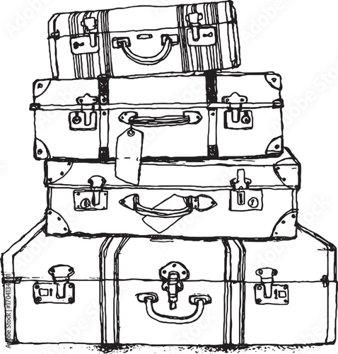 Vintage Suitcase Stack - Hand-Drawn Retro Travel Luggage Vector Art