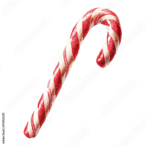 watercolor of Christmas Candy Cane, vector, isolated on a white background.