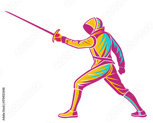 Fencer with sword silhouette illustration isolated on white background