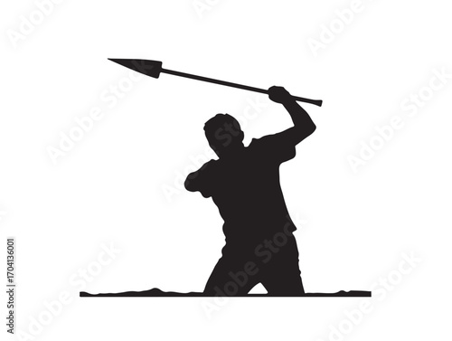 Javelin throw silhouette in silhouette white backgroun.