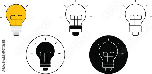Bright idea lightbulb inspiration innovation concept, Icons Include Innovation, Creative Thought, Solutions,