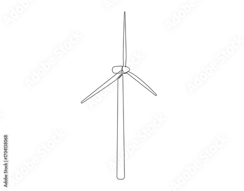 Wind turbine continuous line. Continuous one line drawing of windmill. Electric energy concept. Single line drawing