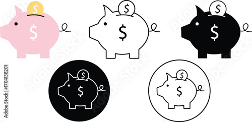 Piggy bank and coins. Icon for design. Easily editable