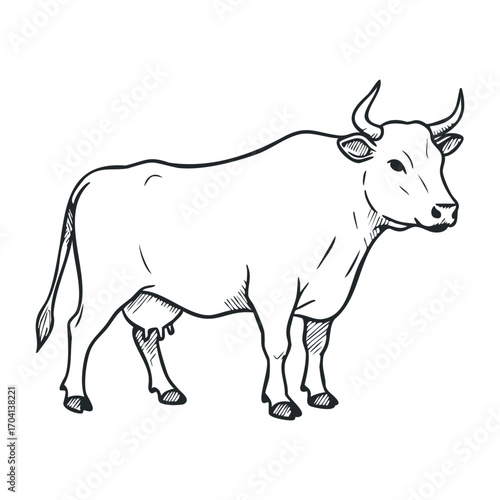 Cattle grazing in a pastoral landscape illustration of a cow in natural environment artistic viewpoint. Vector illustration
