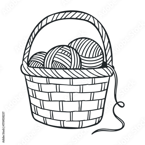 Creative knitting action in cozy home environment with yarn basket inspirational crafting viewpoint. Vector illustration