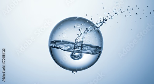 Clear Water Bubble Droplet Splash in Blue Background with Dynamic Movement