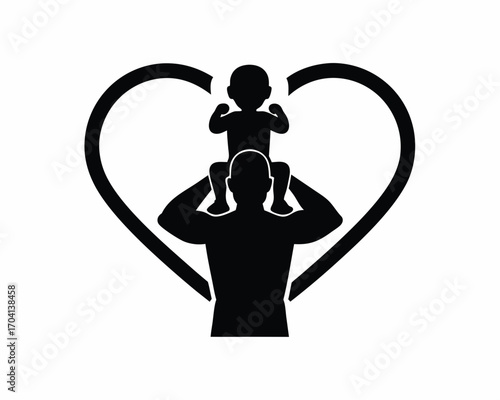 father carrying child on shoulders silhouette illustration isolated on white background