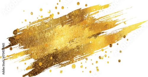 Gold Brush Stroke Vector Texture Shimmering Metallic Paint Splash on White Background Gold Paint Brush Stroke Vector | Shimmering Metallic Splash with Glitter Effect vector design 