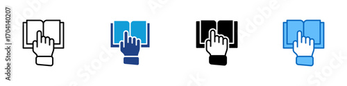 Learning Multiple Style Icon Design Vector - Hand pointing to open book, symbolizing education, reading, or knowledge