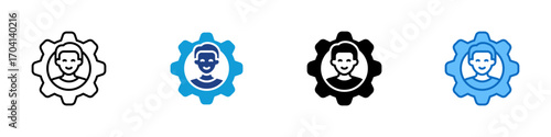 Management Multiple Style Icon Design Vector - Person inside gear, symbolizing leadership, management, or human resources