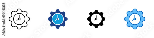 Productivity Multiple Style Icon Design Vector - Gear with clock, symbolizing time management, productivity, and efficiency