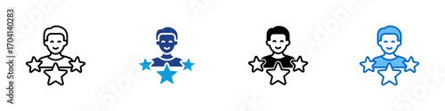 Rating Multiple Style Icon Design Vector - Smiling person with three stars, symbolizing customer review, rating, or satisfaction