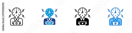 Stress Multiple Style Icon Design Vector - Person with clock as head, symbolizing stress, overwork, and time pressure