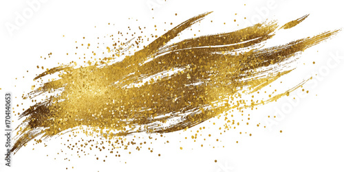 Gold Glitter Brush Stroke Vector | Sparkling Gold Dust Texture on White Background