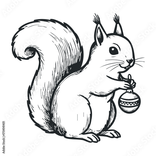 Playful squirrel holding ornament forest illustration nature close-up wildlife fun. Vector illustration