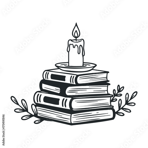 Cozy reading experience with candlelit books home library illustrative art warm environment top view relaxation concept. Vector illustration