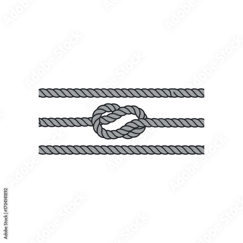 Gray Rope With Knotted Center Against White Background nautical marine