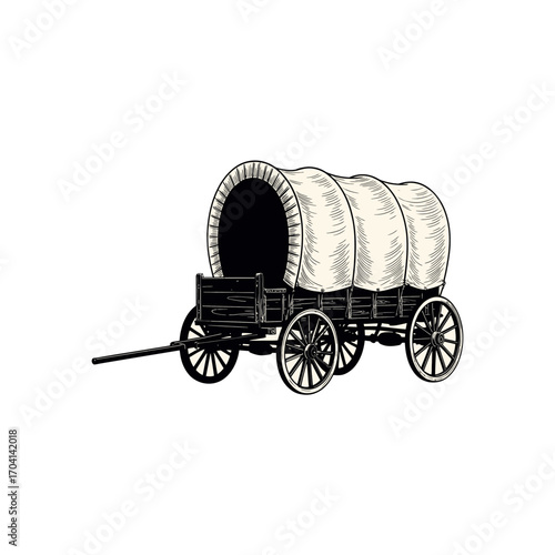 Vintage covered wagon with canvas top and wooden wheels vector