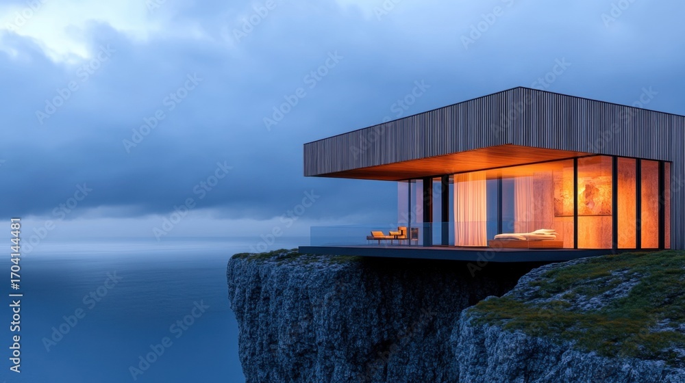 Fototapeta premium Remote seaside cliff drop-off with panoramic ocean view and dramatic lighting
