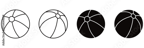 Beach Ball Icon Set – Black and White Vector Illustration for Summer Vacation and Tourism Design