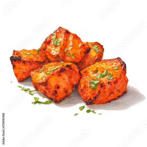 Chicken Tikka, watercolor drawing vector, isolated on a white background.