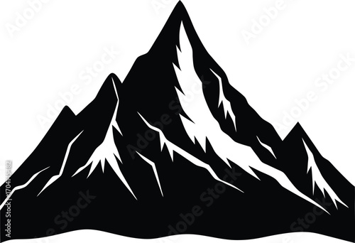 Dramatic Mountain Peak Silhouette with Jagged Edges and Snowy Highlights on white background