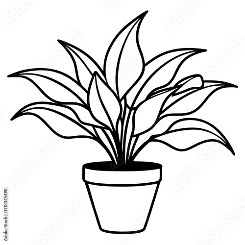 Modern Potted Plant Line Vector