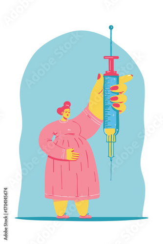 Bold illustration of a person with a weight loss syringe medication.
