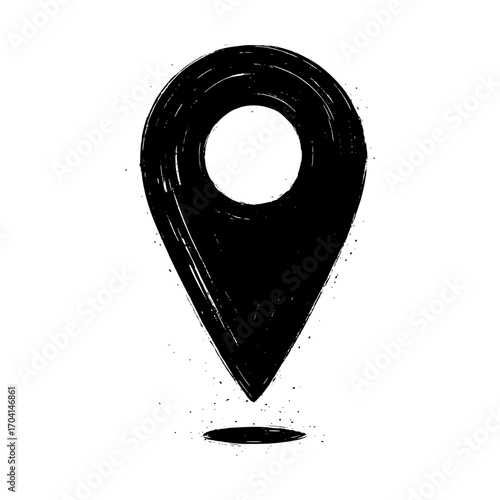 Bold black map pin icon with rustic texture creates a striking visual for location, navigation, and travel concepts.