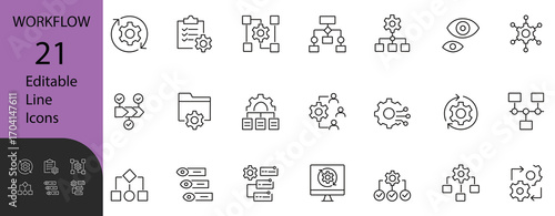 21 editable line icons for workflow, process, automation, project, and business management. Perfect for and presentations.