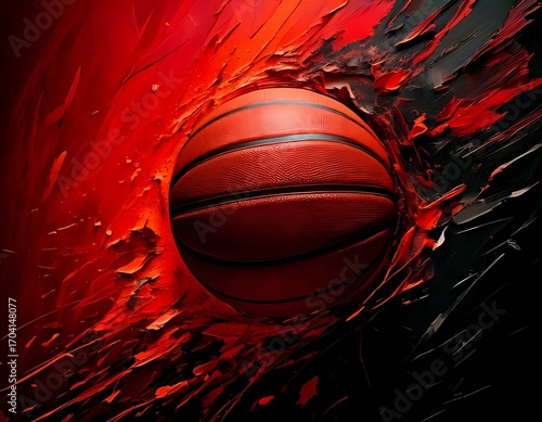 Basketball in dynamic, red and black background