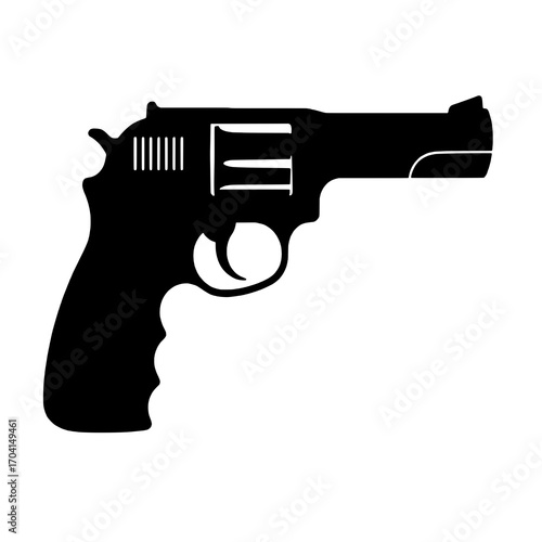 Single Silhouette Revolver Icon:  Black Revolver on White Background