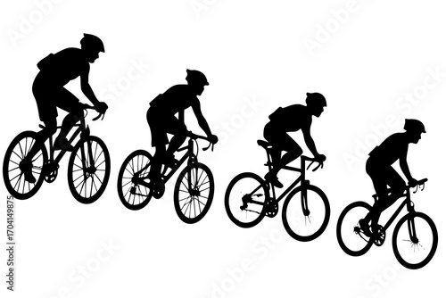 set of Cyclist mountain biking silhouette vector