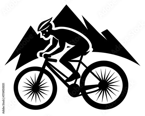 Cyclist mountain biking silhouette vector