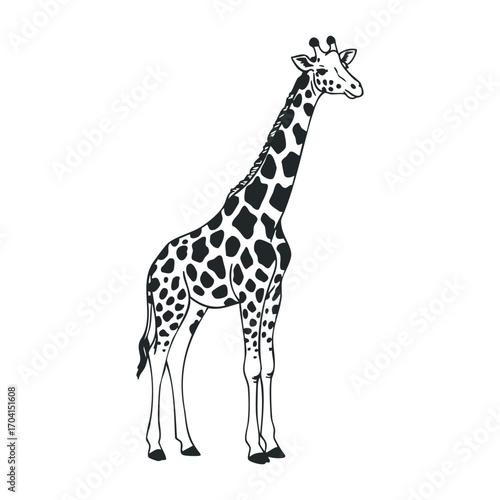 Giraffe grazing in the savannah animal illustration wildlife scene natural environment side view creative concept. Vector illustration