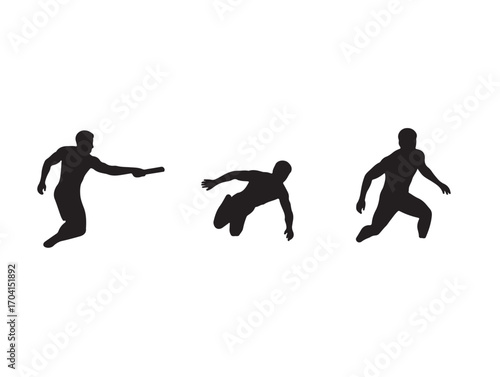 Relay baton handover silhouette in silhouette white background.