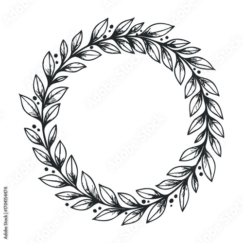 Decorative leaf wreath illustration digital artwork minimalist style nature-inspired artistic perspective. Vector illustration