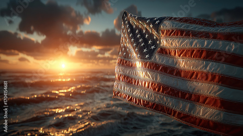 Usa flag flying proudly in front of bright sky representing independence and patriotism