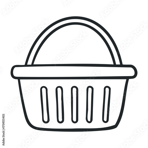 Shopping basket display market venue iconic image minimalist design view retail concept. Vector illustration
