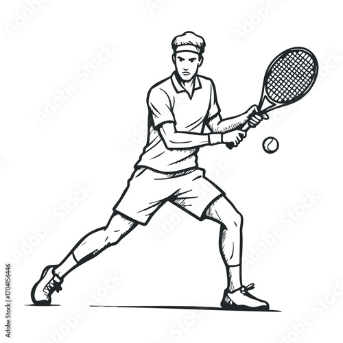 Tennis player serving a ball outdoor court illustration dynamic action side view sportsmanship concept. Vector illustration