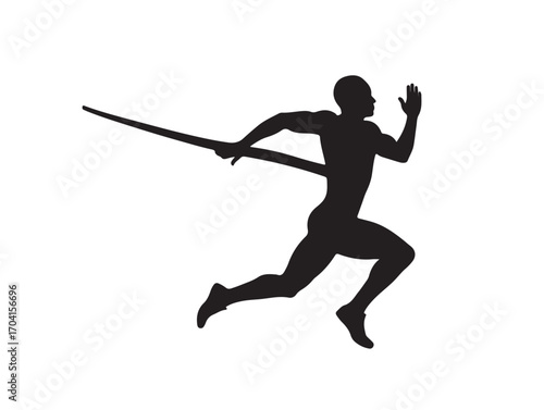Sprinter crossing finish line silhouette in silhouette white background.