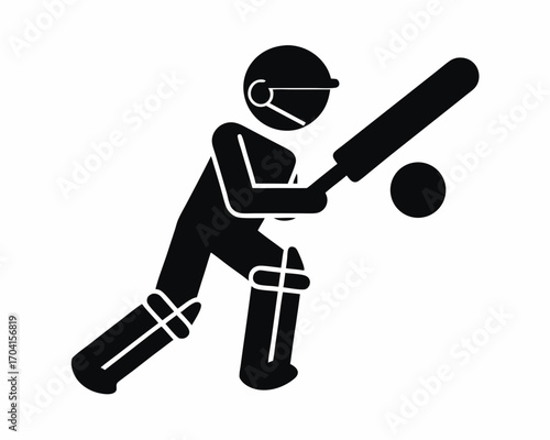 Cricket batsman hitting ball icon silhouette vector isolated on white background