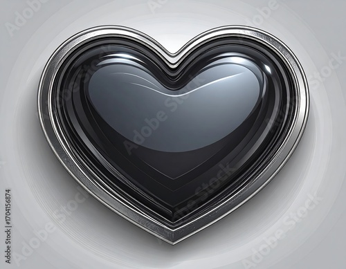 Black heart, silver frame.  Glossy, stylized