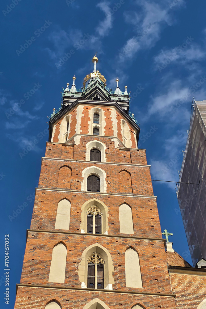 Fototapeta premium View on the tower of St. Mary's Basilica, Krakow, Poland