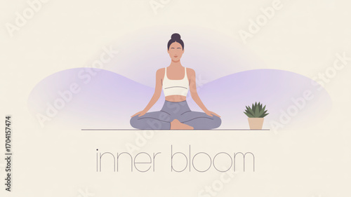 Woman meditating yoga pose for mindfulness and relaxation zen wellness meditation exercise at home studio