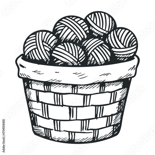 Crafting cozy knit projects yarn balls in a woven basket home studio illustration warm vibe creativity. Vector illustration