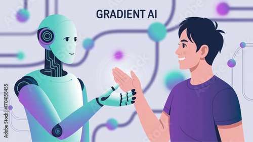 Artificial intelligence robot interacting with human showcasing future technology and ai integration design