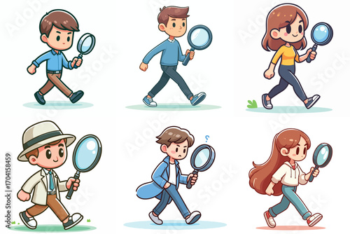 collection of person walking with magnifying glasses