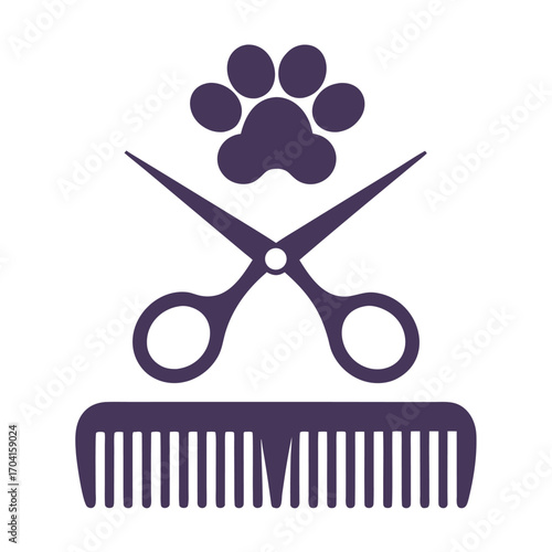 Purple paw print scissors and comb graphic icon grooming animal